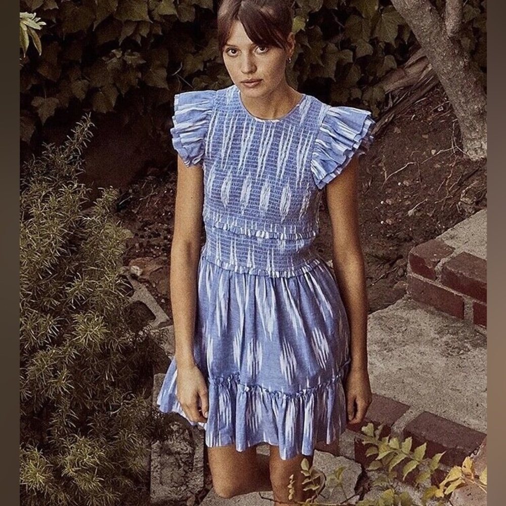 SAYLOR -Zinnia Indigo Blue Ruffle Ikat Mini Dress